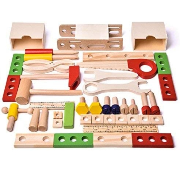 FUN LITTLE TOYS New Tool Kit for Kids Wooden Tool Box with 43 pieces. - Picture 9 of 10